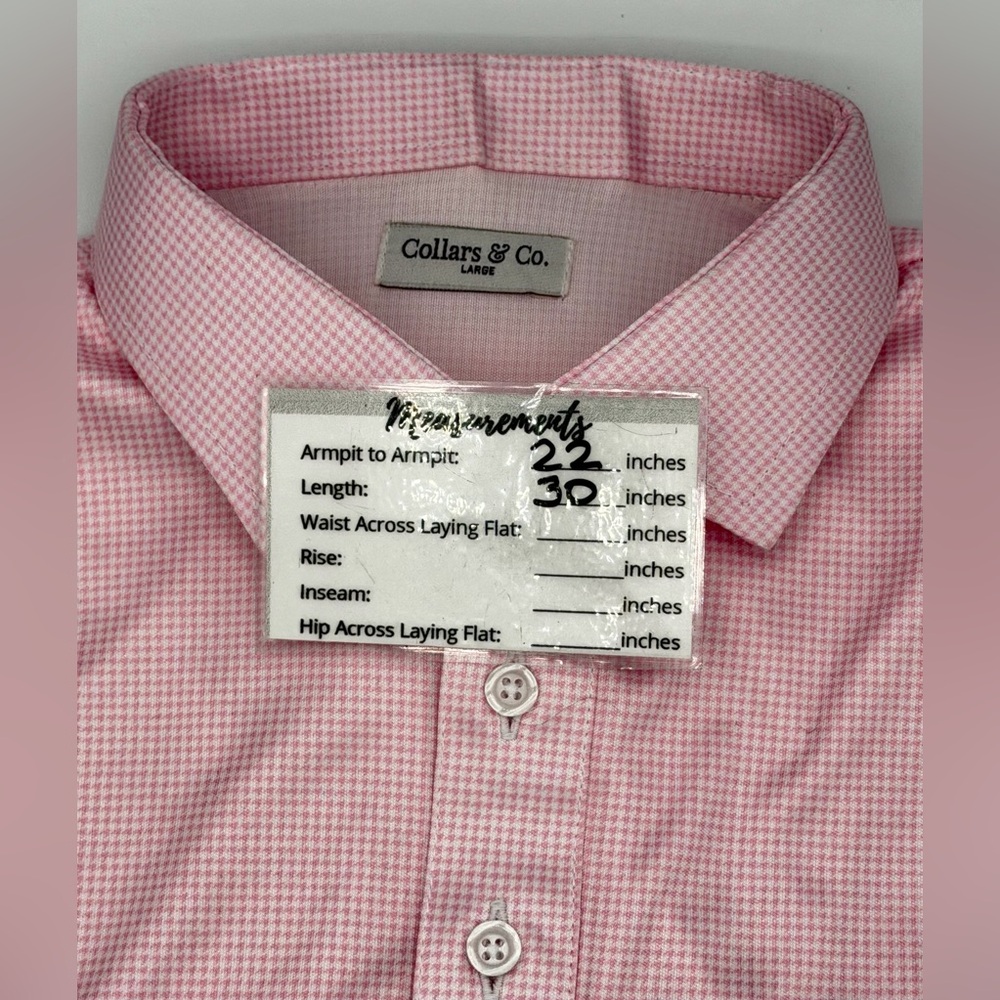 Collars & Co NWT Semi-Spread Collar Polo In Pink Houndstooth Print.  Size Large - Picture 12 of 16